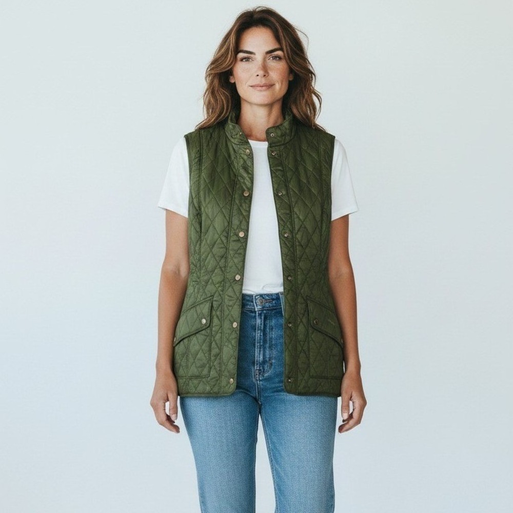 Barbour Orvis Collinson Gilet Vest Womens 12 Olive Green Quilted LGI0080OL53 NEW